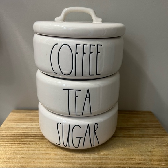 Rae Dunn White Ceramic 3 Piece Kitchen Stacking Canister Set Coffee Tea Sugar - Picture 1 of 11